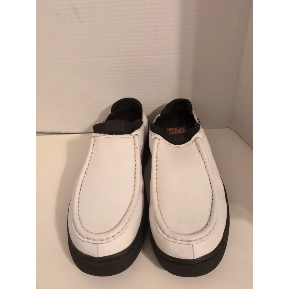 SAO Men's White‎ Slip On Loafers Leather Size 10.5
